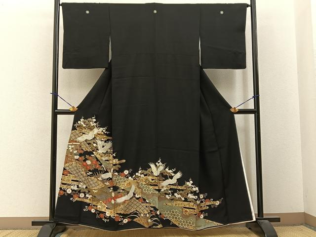 平和屋着物■豪華黒留袖　飛鶴有職花文　金銀彩　正絹　逸品　BAAY3877hj