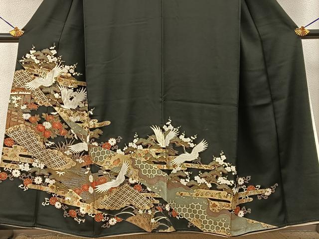 平和屋着物■豪華黒留袖　飛鶴有職花文　金銀彩　正絹　逸品　BAAY3877hj