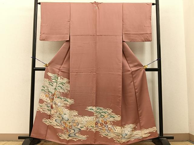 平和屋着物■豪華色留袖　駒刺繍　松竹梅　流水籬菊文　銀彩　正絹　逸品　BAAY3878hj