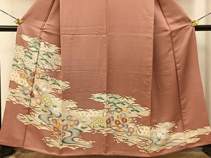 平和屋着物■豪華色留袖　駒刺繍　松竹梅　流水籬菊文　銀彩　正絹　逸品　BAAY3878hj