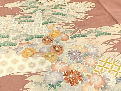 平和屋着物■豪華色留袖　駒刺繍　松竹梅　流水籬菊文　銀彩　正絹　逸品　BAAY3878hj