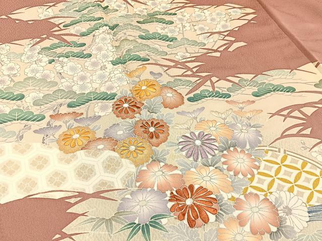 平和屋着物■豪華色留袖　駒刺繍　松竹梅　流水籬菊文　銀彩　正絹　逸品　BAAY3878hj