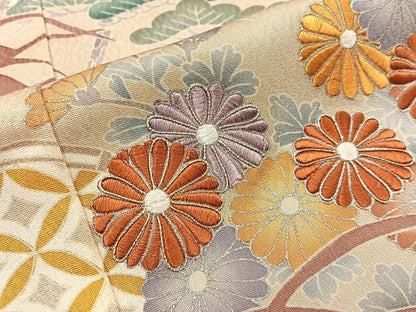 平和屋着物■豪華色留袖　駒刺繍　松竹梅　流水籬菊文　銀彩　正絹　逸品　BAAY3878hj