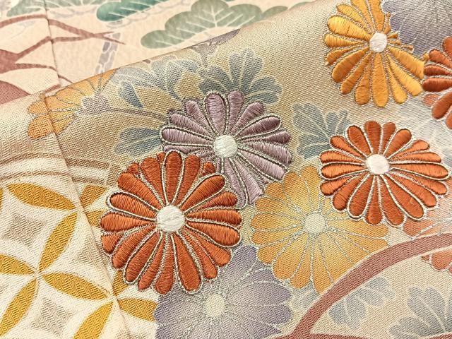 平和屋着物■豪華色留袖　駒刺繍　松竹梅　流水籬菊文　銀彩　正絹　逸品　BAAY3878hj