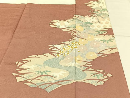 平和屋着物■豪華色留袖　駒刺繍　松竹梅　流水籬菊文　銀彩　正絹　逸品　BAAY3878hj