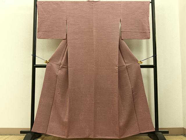 平和屋着物■上質な色無地　霞地紋　退紅色　正絹　逸品　BAAY3879hj
