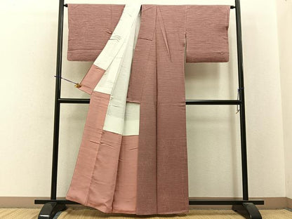 平和屋着物■上質な色無地　霞地紋　退紅色　正絹　逸品　BAAY3879hj