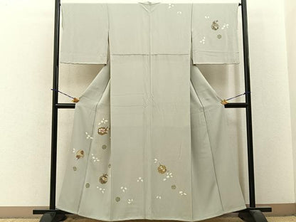 平和屋着物●訪問着　絞り　刺繍　雪輪草花文　金彩　正絹　逸品　BAAY3880hj