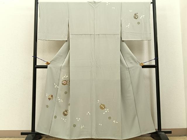 平和屋着物●訪問着　絞り　刺繍　雪輪草花文　金彩　正絹　逸品　BAAY3880hj