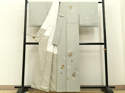 平和屋着物●訪問着　絞り　刺繍　雪輪草花文　金彩　正絹　逸品　BAAY3880hj