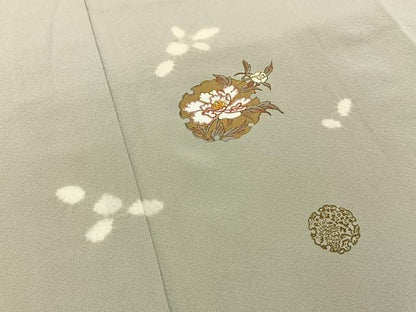 平和屋着物●訪問着　絞り　刺繍　雪輪草花文　金彩　正絹　逸品　BAAY3880hj