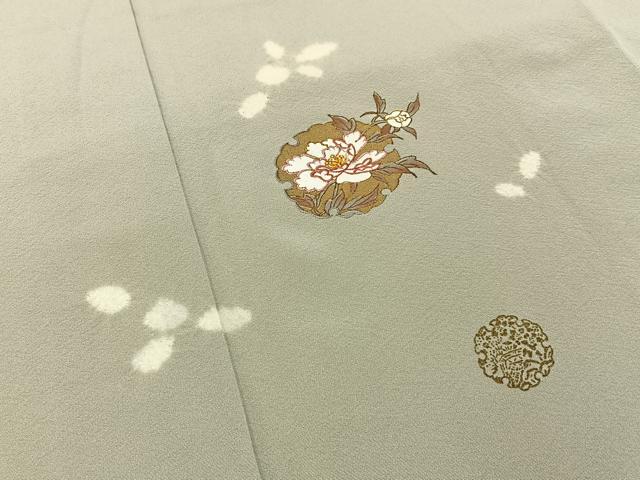 平和屋着物●訪問着　絞り　刺繍　雪輪草花文　金彩　正絹　逸品　BAAY3880hj