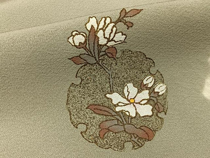 平和屋着物●訪問着　絞り　刺繍　雪輪草花文　金彩　正絹　逸品　BAAY3880hj