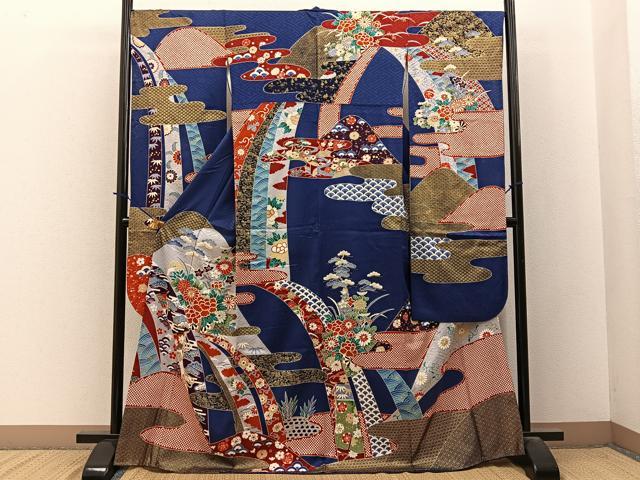 平和屋着物■豪華振袖　駒刺繍　重ね山有職花文　金彩　正絹　逸品　BAAY3885hj