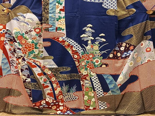 平和屋着物■豪華振袖　駒刺繍　重ね山有職花文　金彩　正絹　逸品　BAAY3885hj