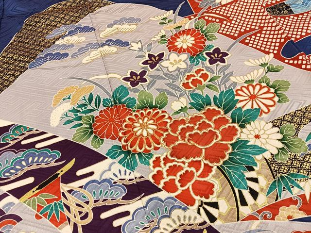 平和屋着物■豪華振袖　駒刺繍　重ね山有職花文　金彩　正絹　逸品　BAAY3885hj