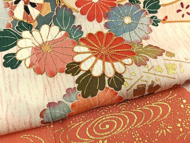 平和屋着物■訪問着　駒刺繍　御所車花文　金彩　ロング丈　正絹　逸品　BAAY3886hj