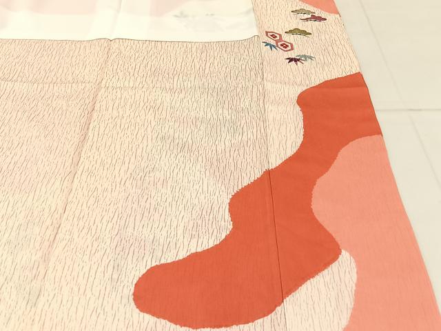 平和屋着物■訪問着　駒刺繍　御所車花文　金彩　ロング丈　正絹　逸品　BAAY3886hj