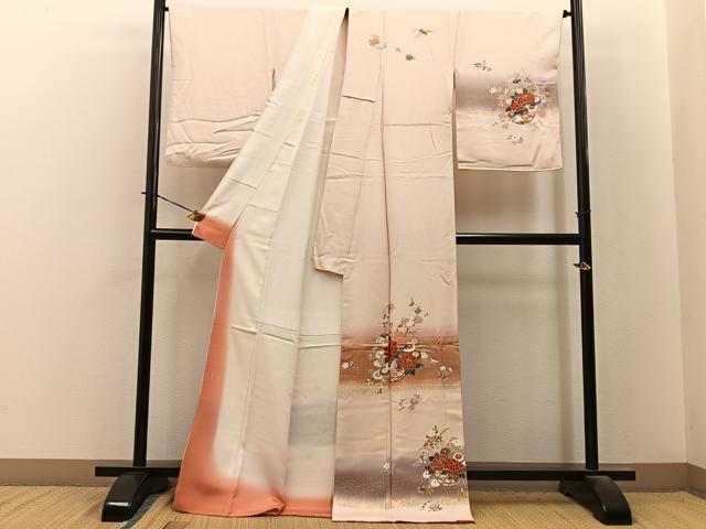 平和屋着物■訪問着　花籠文　暈し染め　金彩　ロング丈　正絹　逸品　BAAY3887hj