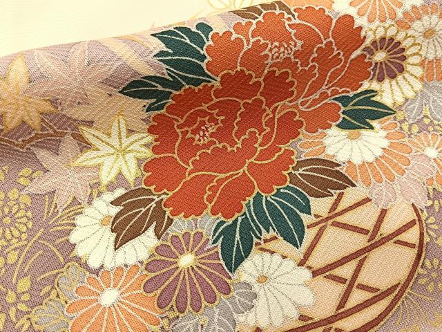 平和屋着物■訪問着　花籠文　暈し染め　金彩　ロング丈　正絹　逸品　BAAY3887hj