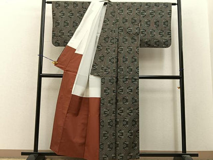 平和屋着物■本場村山大島紬　エ霞吉祥文　正絹　逸品　BAAY3889hj