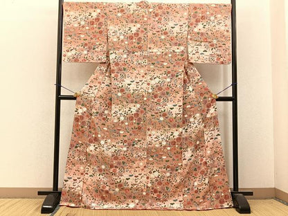 平和屋着物■上質な小紋　エ霞花文　暈し染め　金彩　ロング丈　正絹　逸品　BAAY3890hj