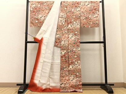 平和屋着物■上質な小紋　エ霞花文　暈し染め　金彩　ロング丈　正絹　逸品　BAAY3890hj