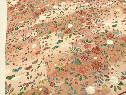 平和屋着物■上質な小紋　エ霞花文　暈し染め　金彩　ロング丈　正絹　逸品　BAAY3890hj