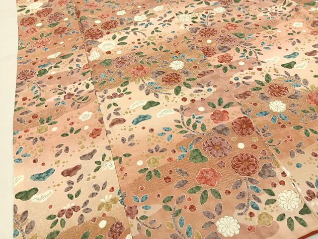 平和屋着物■上質な小紋　エ霞花文　暈し染め　金彩　ロング丈　正絹　逸品　BAAY3890hj