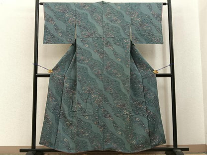 平和屋着物●人間国宝・南部芳松の息子 伝統工芸伝承者彫刻・南部幸雄　型染　小紋　御所解文　鬼しぼ縮緬　正絹　逸品　BAAY3894hj
