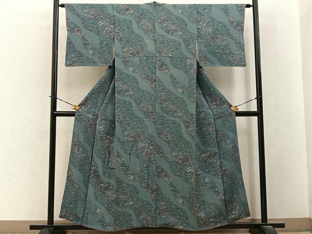 平和屋着物●人間国宝・南部芳松の息子 伝統工芸伝承者彫刻・南部幸雄　型染　小紋　御所解文　鬼しぼ縮緬　正絹　逸品　BAAY3894hj