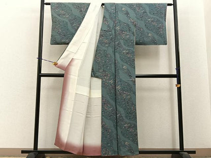 平和屋着物●人間国宝・南部芳松の息子 伝統工芸伝承者彫刻・南部幸雄　型染　小紋　御所解文　鬼しぼ縮緬　正絹　逸品　BAAY3894hj