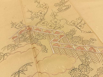 平和屋着物■中国三大刺繍　相良刺繍　訪問着　手描き　駒刺繍　竜田川花文　正絹　逸品　BAAY3897hj