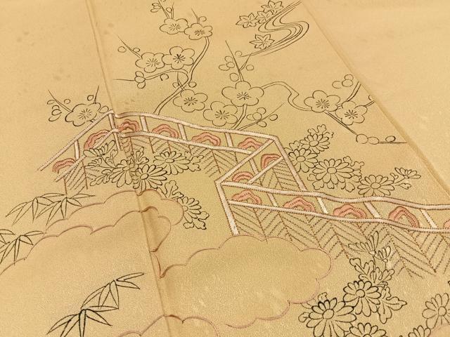 平和屋着物■中国三大刺繍　相良刺繍　訪問着　手描き　駒刺繍　竜田川花文　正絹　逸品　BAAY3897hj