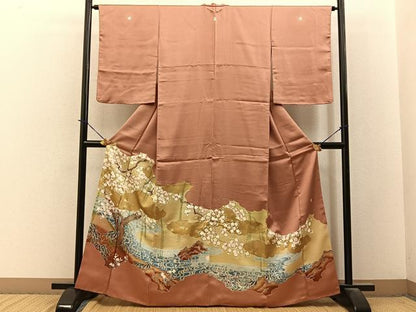 平和屋着物■豪華色留袖　作家物　流水桜文　金銀彩　正絹　逸品　BAAY3898hj