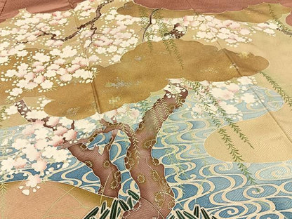 平和屋着物■豪華色留袖　作家物　流水桜文　金銀彩　正絹　逸品　BAAY3898hj