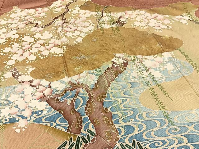 平和屋着物■豪華色留袖　作家物　流水桜文　金銀彩　正絹　逸品　BAAY3898hj