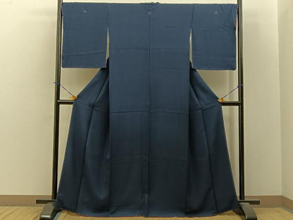 平和屋着物●上質な色無地　花菱地紋　藍鉄色　正絹　逸品　未使用　BAAY3899hj