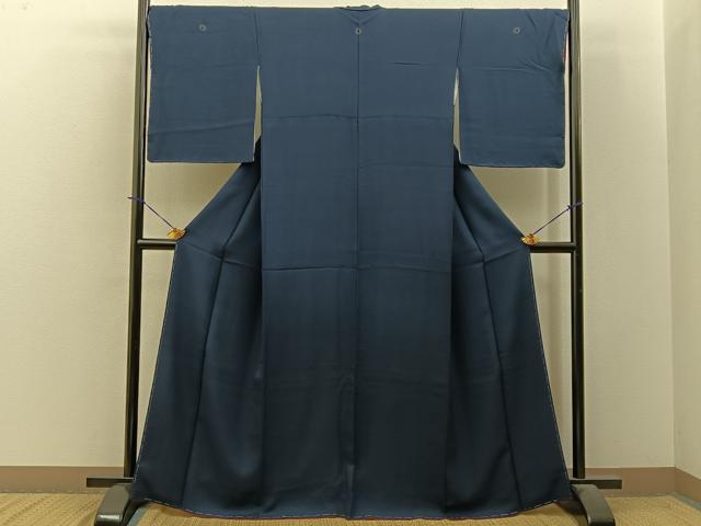 平和屋着物●上質な色無地　花菱地紋　藍鉄色　正絹　逸品　未使用　BAAY3899hj