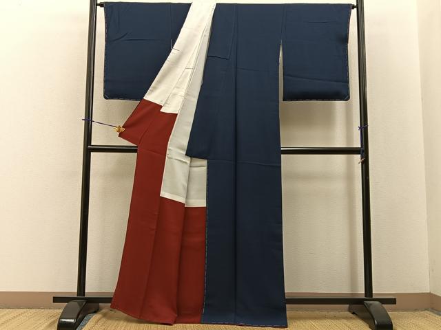 平和屋着物●上質な色無地　花菱地紋　藍鉄色　正絹　逸品　未使用　BAAY3899hj