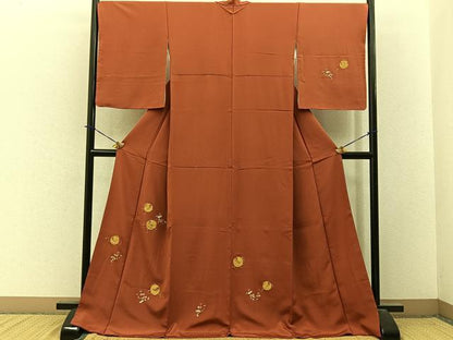 平和屋着物●訪問着　駒刺繍　手毬花文　金彩　ロング丈　正絹　逸品　BAAY3900hj