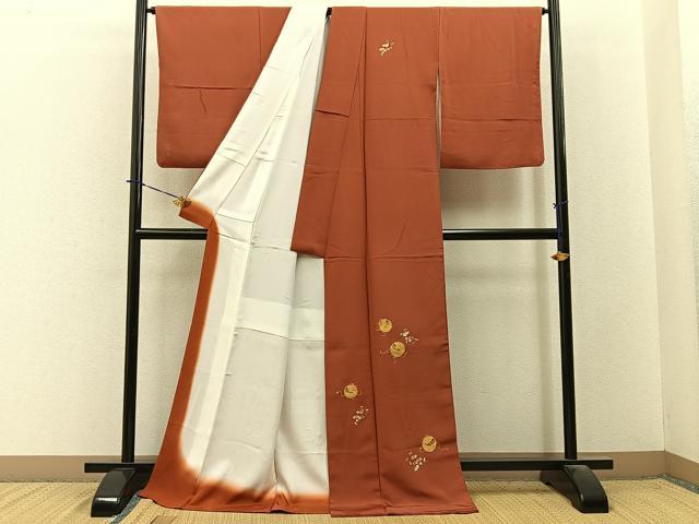 平和屋着物●訪問着　駒刺繍　手毬花文　金彩　ロング丈　正絹　逸品　BAAY3900hj