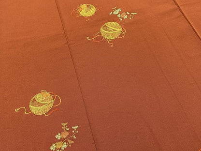 平和屋着物●訪問着　駒刺繍　手毬花文　金彩　ロング丈　正絹　逸品　BAAY3900hj