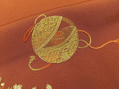 平和屋着物●訪問着　駒刺繍　手毬花文　金彩　ロング丈　正絹　逸品　BAAY3900hj