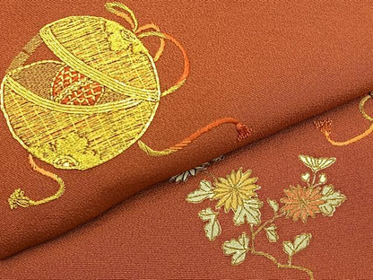 平和屋着物●訪問着　駒刺繍　手毬花文　金彩　ロング丈　正絹　逸品　BAAY3900hj
