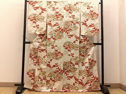 平和屋着物■上質な小紋　鼓風景花文　扇面金通し地　正絹　逸品　BAAY3902hj