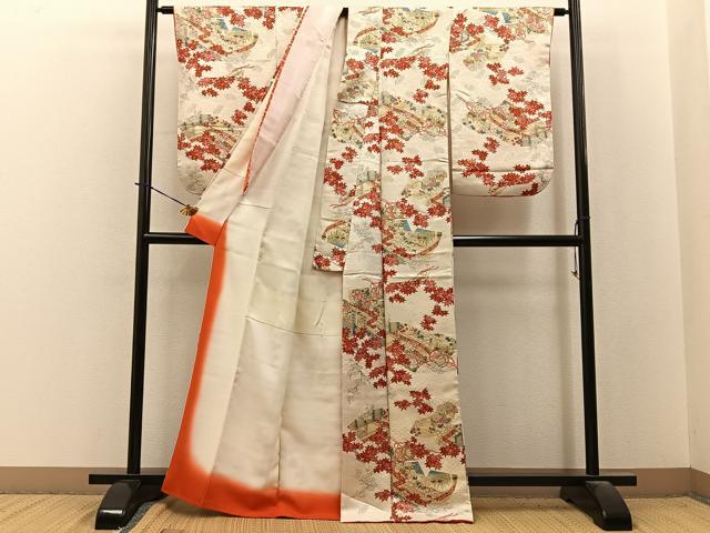 平和屋着物■上質な小紋　鼓風景花文　扇面金通し地　正絹　逸品　BAAY3902hj