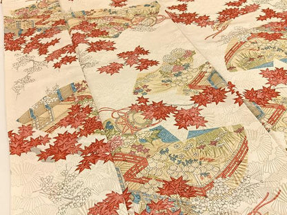 平和屋着物■上質な小紋　鼓風景花文　扇面金通し地　正絹　逸品　BAAY3902hj