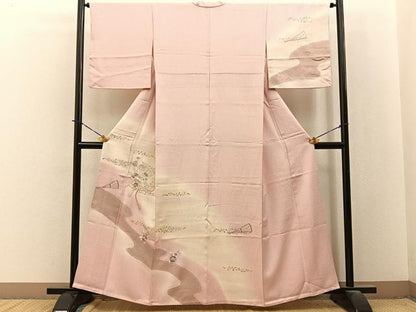 平和屋着物■訪問着　駒刺繍　檜扇花文　暈し染め　金銀彩　正絹　逸品　BAAY3906hj