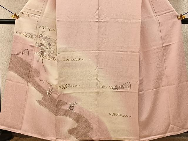 平和屋着物■訪問着　駒刺繍　檜扇花文　暈し染め　金銀彩　正絹　逸品　BAAY3906hj